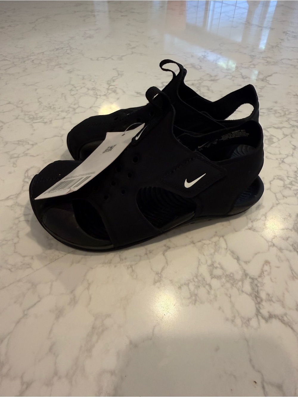 Nike Kids Black Sandal with White Swoosh NWT